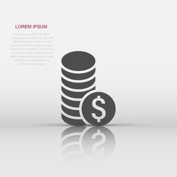 Coins stack icon in flat style. Dollar coin vector illustration on white is.. Illustrazione stock