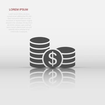 Coins stack icon in flat style. Dollar coin vector illustration on white is.. Stock Illustration