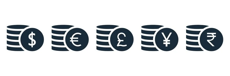 Coins stack icon set. Illustrazione stock