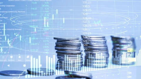 Coins stack increase with business data hologram. business growth concept. Stock Footage 168954837
