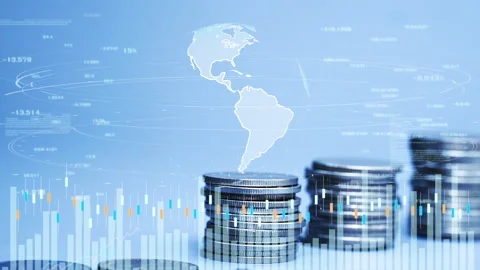 Coins stack increase with business data hologram. business growth concept. Stock Footage 169069744