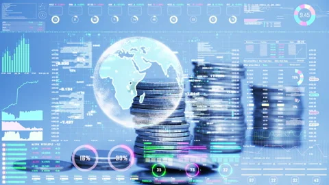 Coins stack increase with business data hologram. business growth concept. Stock Footage 244893479