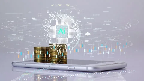 Coins stack increase stop motion with Ai technology on circuit board. Stock Footage 258639478