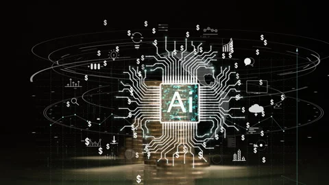 Coins stack increase stop motion with Ai technology on circuit board. Stock Footage 259938720