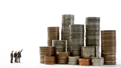 Coins on stack increasing on white background - stop motion. Stock Footage 137708847