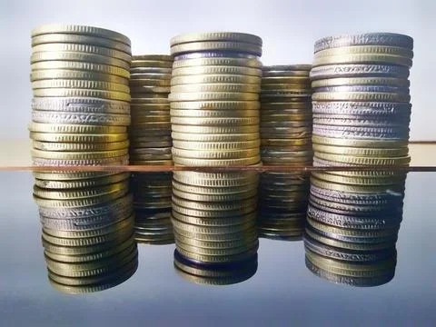 Coins Stack on the isolated background Stock Photos