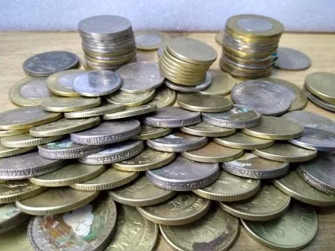 Coins Stack on the isolated background Stock Photos
