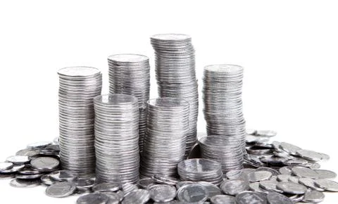 Coins stack isolated on white 스톡 사진