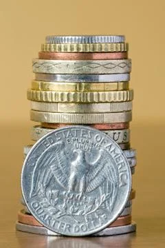 Coins stack with quarter dollar Stock Photos