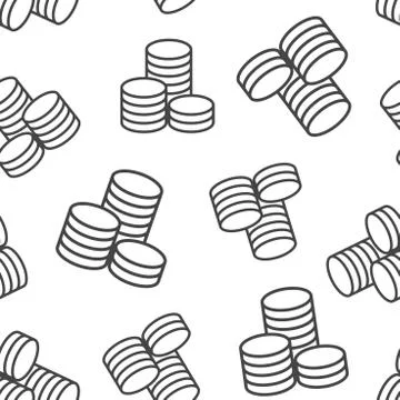 Coins stack seamless pattern background. Business flat vector illustration. M 스톡 일러스트