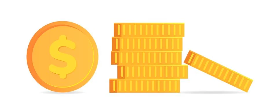 Coins stack vector illustration, coins icon flat, coins money, one golden coin Stock Illustration