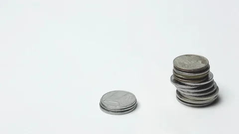 Coins On Stack On White Background - Stop Motion Animation Stock Footage 107836628