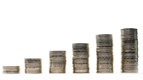 Coins on stack on white background -  stop motion . 動画素材 126420884