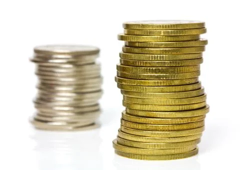 Coins stacks on white background, increasing business Stock Photos