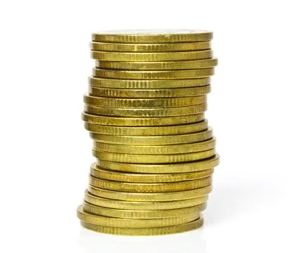 Coins stacks on white background, increasing business Stock Photos