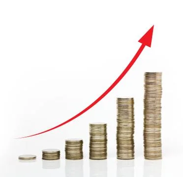 Coins stacks on white background, increasing business Stock Photos