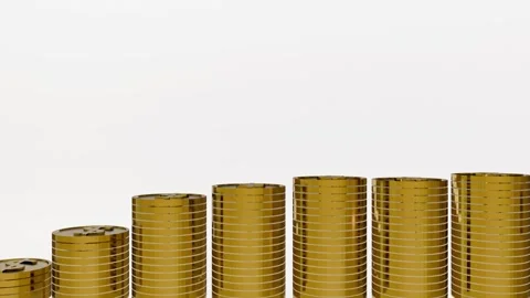 Coins starting at a baseline height stack upward sequentially from left to right Stock Footage 334763271