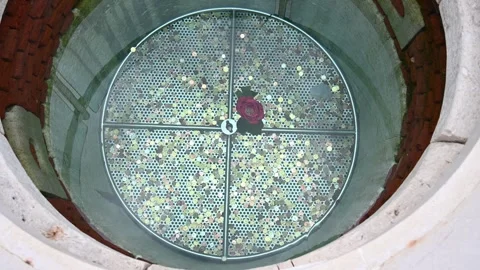 Coins in the well. A well with clean and drinking water. Wishing well. Stock Footage 248015341