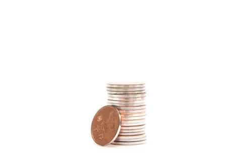 Coins on the white background Stock Photos