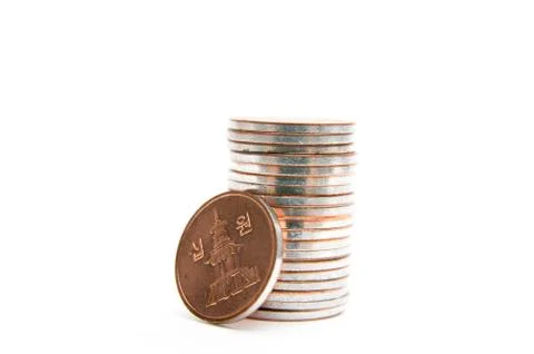 Coins on the white background Stock Photos