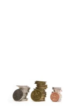 Coins on the white background Stock Photos