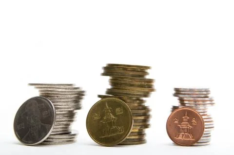 Coins on the white background Foto stock