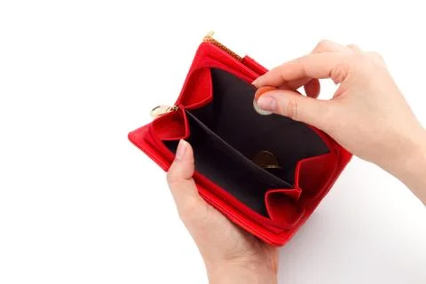 Coints in the red wallet Stock Photos