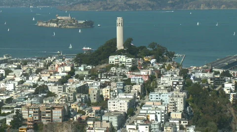 Coit Tower -  City View - Time Lapse - Day - San Francisco - Clip 1 Stock Footage