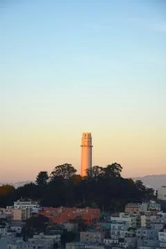 Coit tower during sunset Stock Photos
