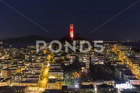 Coit tower night san francisco Stock Photos