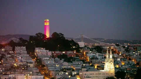 Coit Tower in Red and Gold Stock Footage 20536498