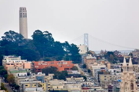 Coit tower saint peter paul church bridge san francisco california Stock Photos