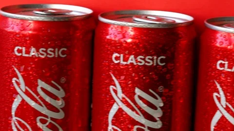Coke cans covered with drops of water Stock Footage 124953499