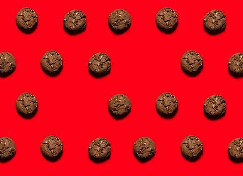 Cokies flat lay with red background Stock Photos