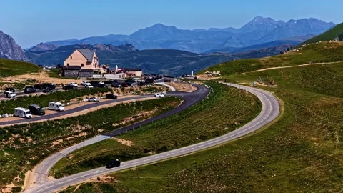Col d'Aubisque mountain road aerial panorama Stock Footage 344527093