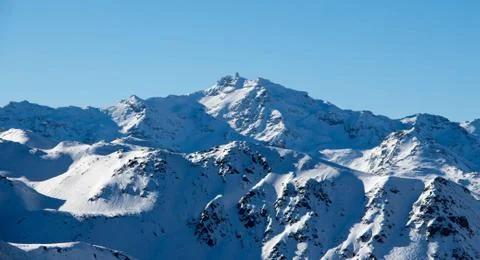 Col de thorens peclet val thorens gondola cabin view sunset snowy mountain la Stock Photos