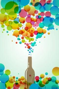 Cola bottle with colorful bubbles Stock Illustration