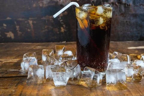 Cola drinks, black soft drinks and refreshing ice Stock Photos