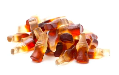 Cola Flavored Gummies on a White Background Stock Photos