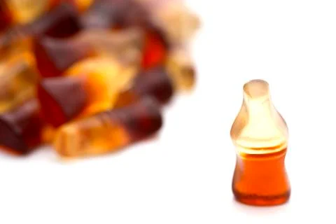 Cola Flavored Gummies on a White Background Stock Photos