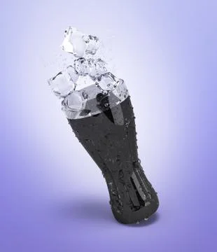 Cola in glass with ice 3d render on gradient 스톡 일러스트
