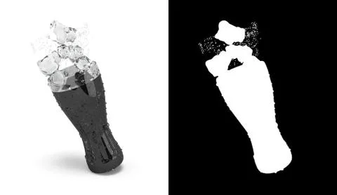Cola in glass with ice 3d render on white with alpha Stock Illustration