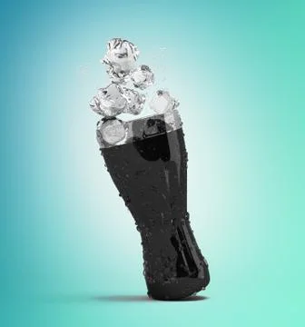 Cola in glass with ice 3d render on gradient Stock Illustration
