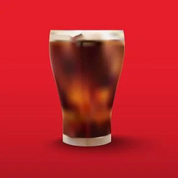 Cola in glass on red background, vector illustration Stock Illustration