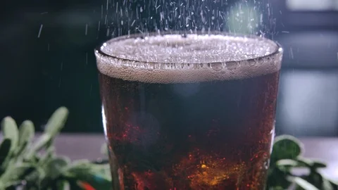 Cola with Ice and bubbles in glass. Ice cold drink. Stock Footage 120554512