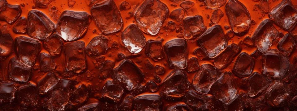 Cola with ice texture background. Close up of the ice cubes in cola water Stock Photos