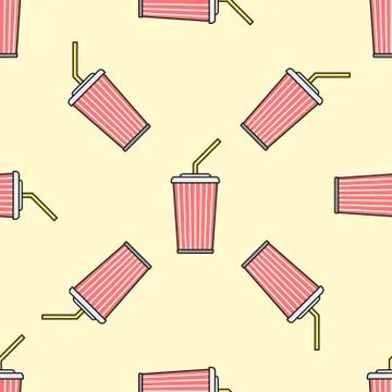 Cola paper cup straw colored seamless pattern. Stock Illustration