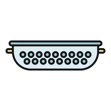 Colander kitchen utensil for draining steaming food icon Stock Illustration