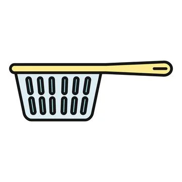 Colander kitchen utensil with long handle icon Illustration
