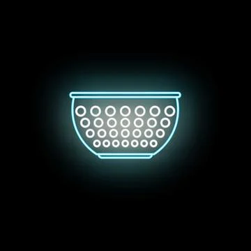 Colander kitchenware icon glowing neon light Illustrazione stock